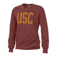 USC Trojans Women's Maroon Washed Terry Throwback Crew Neck Sweatshirt